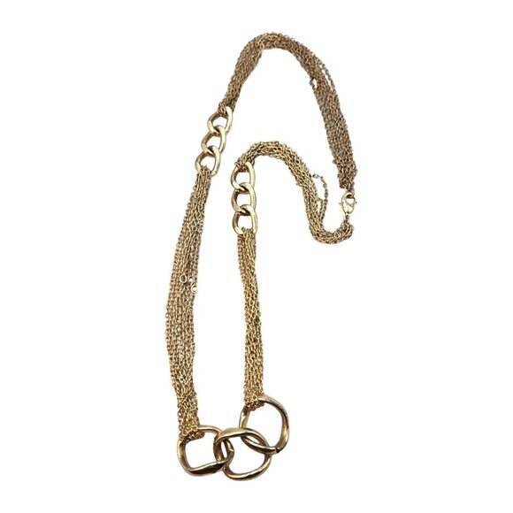 Vintage Gold-Tone Multi-Strand Chain Necklace With Interlocking Rings Statement - Picture 1 of 2
